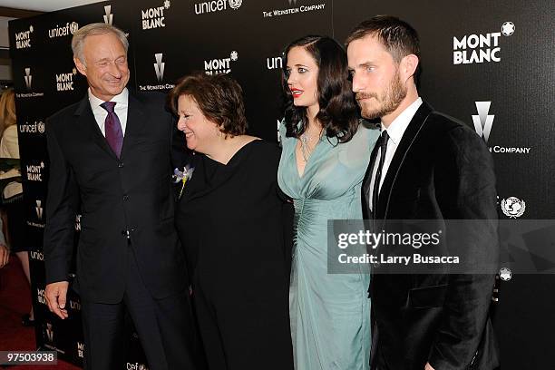 Of Mont Blanc International Lutz Bethge, President and CEO of U.S. Fund for UNICEF Caryl Stern, actors Eva Green, and Clemens Schick arrive at the...