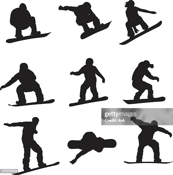 ilustraciones, imágenes clip art, dibujos animados e iconos de stock de snowboarders activo - snowboard