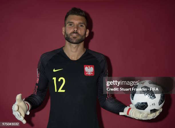 Bartosz Bialkowski of Poland poses for a photograph during the official FIFA World Cup 2018 portrait session at on June 14, 2018 in Sochi, Russia.