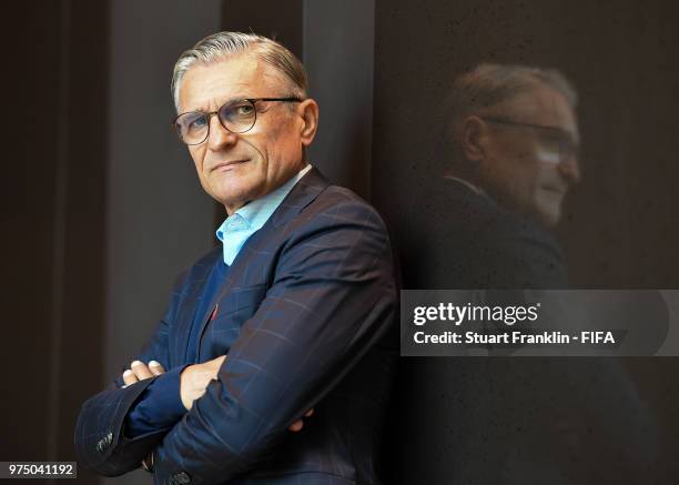 Adam Nawalka, head coach of Poland poses for a photograph during the official FIFA World Cup 2018 portrait session at on June 14, 2018 in Sochi,...