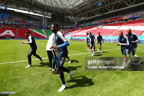 Ousmane Dembele trains during a France training session at Kazan Arena on June 15, 2018 in Kazan, Russia.