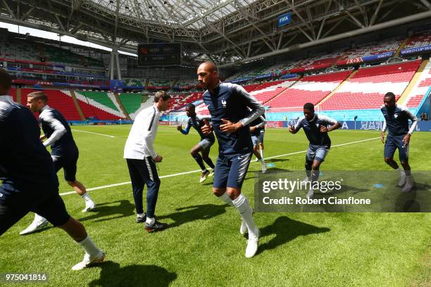 Djibiril Sidibe trains during a France training session at Kazan Arena on June 15, 2018 in Kazan, Russia.