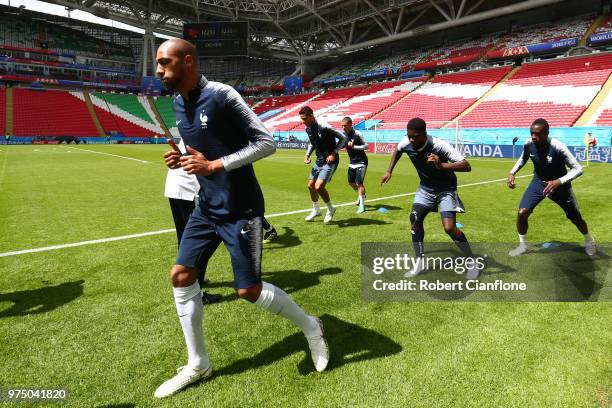 Djibiril Sidibe trains during a France training session at Kazan Arena on June 15, 2018 in Kazan, Russia.
