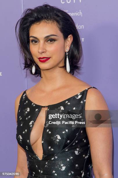 Morena Baccarin wearing dress by Zac Posen attends 2018 Fragrance Foundation Awards at Alice Tully Hall at Lincoln Center.