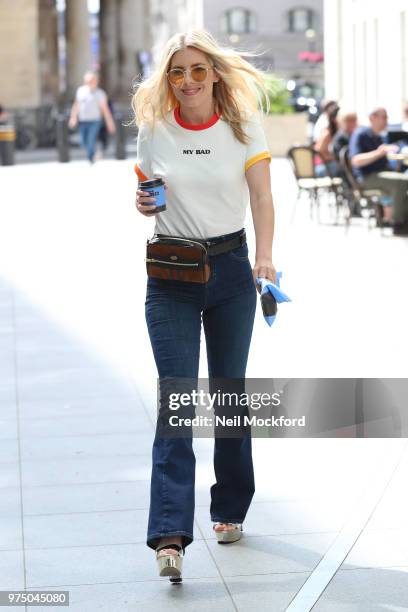 Mollie King seen at BBC Radio One for the first day of her new afternoon show on June 15, 2018 in London, England.