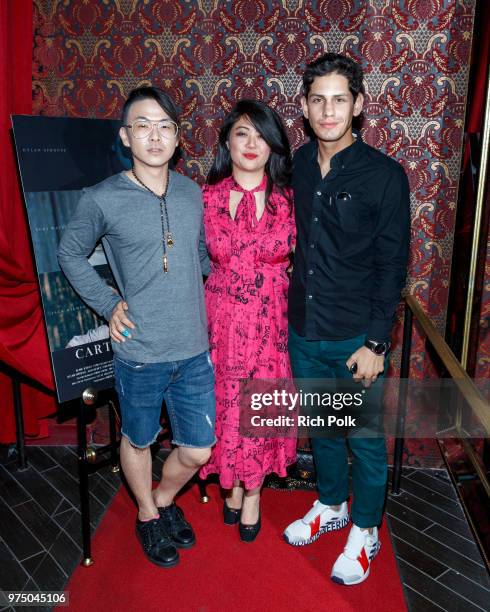 Onch Movement, producer Andrea Chung and actor Matt Bennett arrive at an event where Flaunt Presents a private screening of Eva Dolezalova's "Carte...