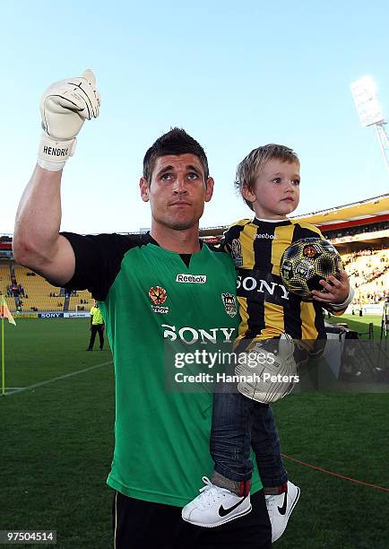 Liam Reddy of the Phoenix thanks the crowd after winning the A-League Minor Semi Final match between the Wellington Phoenix and the Newcastle Jets at...