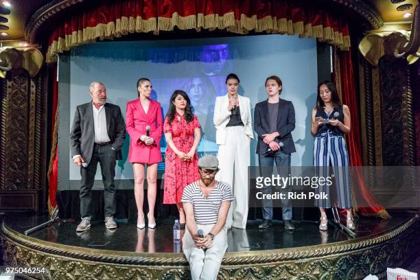 Gregory Itzin, Maya Henry, Andrea Chung, Johnny Whitworth, Eva Dolealová, Jack Kilmer and Rebecca Sun on stage at an event where Flaunt Presents a...