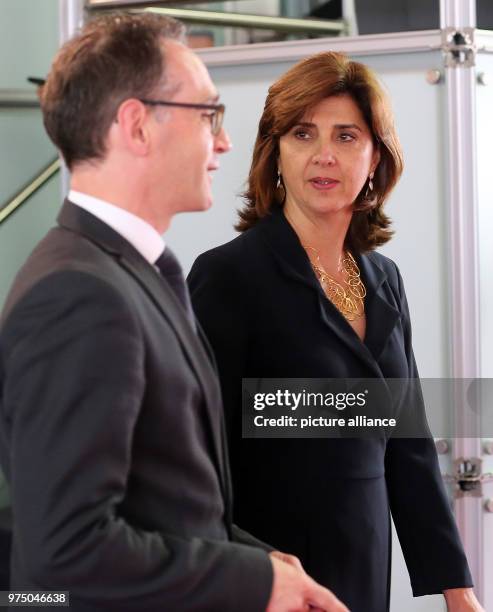 May 2018, Germany, Berlin: Foreign minister from the Social Democratic Party , Heiko Maas, receving his Columbian counterpart Maria Angela Holguin at...