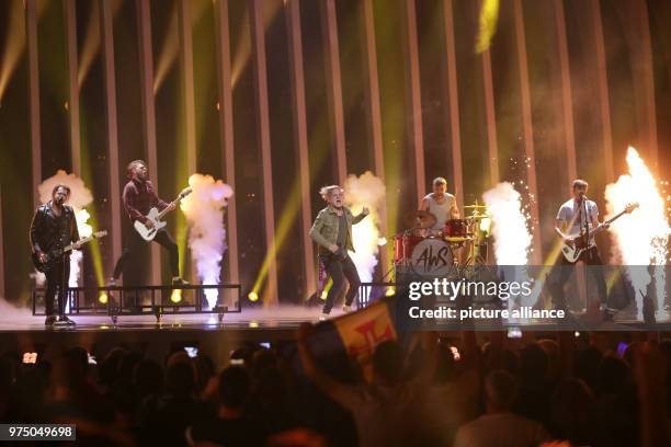 May 2018, Portugal, Lisbon: Hungary's AWS standing on the stage during the second dress rehearsal of the second semi final at the Eurovision Song...