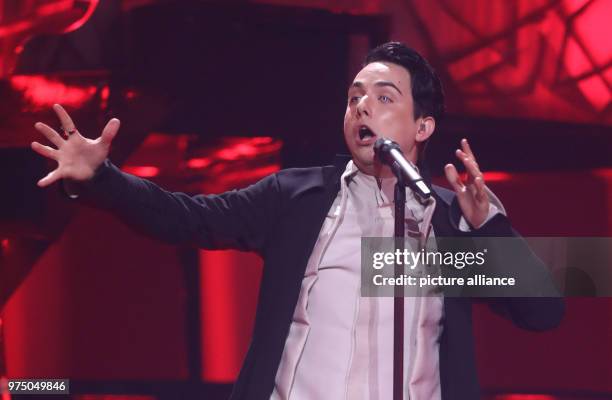 May 2018, Portugal, Lisbon: The Ukraine's Melovin standing on the stage during the second dress rehearsal of the second semi final at the Eurovision...