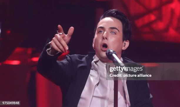 May 2018, Portugal, Lisbon: The Ukraine's Melovin standing on the stage during the second dress rehearsal of the second semi final at the Eurovision...