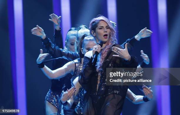 May 2018, Portugal, Lisbon: Slovenia's Lea Sirk standing on the stage during the second dress rehearsal of the second semi final at the Eurovision...