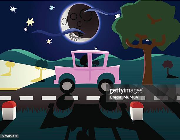 driving at night - half moon stock illustrations