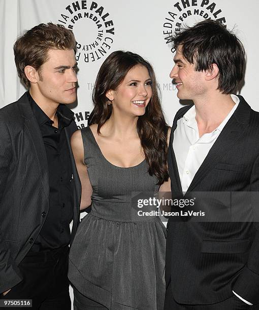 Actors Paul Wesley, Nina Dobrev and Ian Somerhalder attend "The Vampire Diaries" event at the 27th annual PaleyFest at Saban Theatre on March 6, 2010...