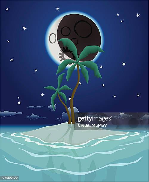 nocturne pristine island - half moon position stock illustrations