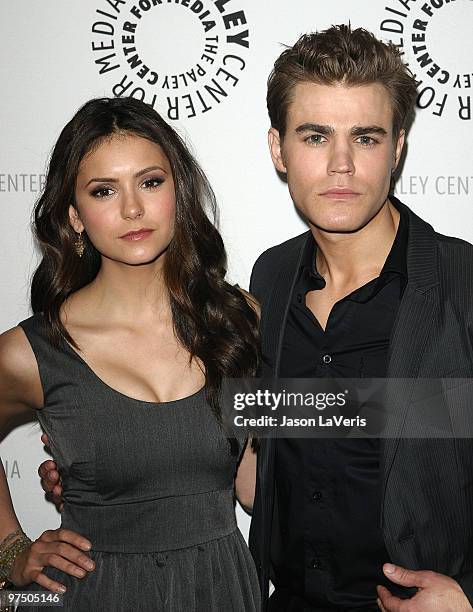 Actress Nina Dobrev and actor Paul Wesley attend "The Vampire Diaries" event at the 27th annual PaleyFest at Saban Theatre on March 6, 2010 in...