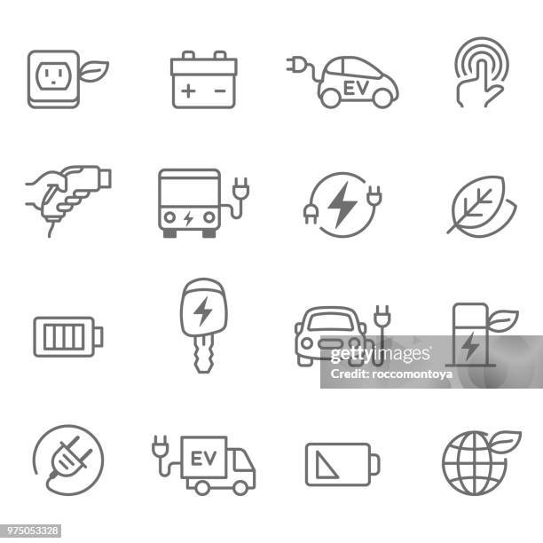 stockillustraties, clipart, cartoons en iconen met elektrische auto icons - illustratie - elektrische auto