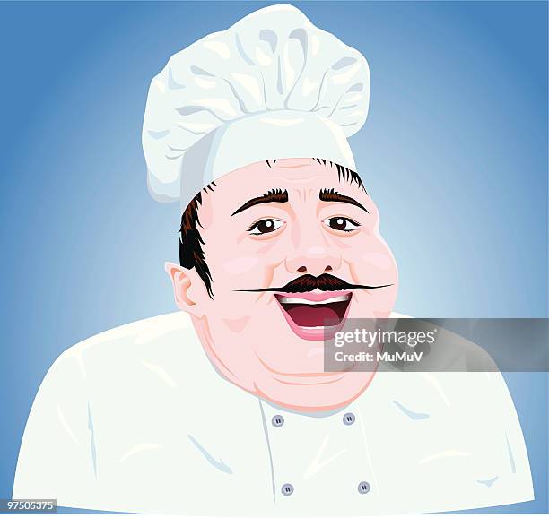 smiling fat chef - handlebar mustache stock illustrations