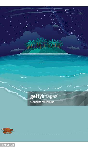 nocturne tropical beach & island - light trail cloud sky stock illustrations