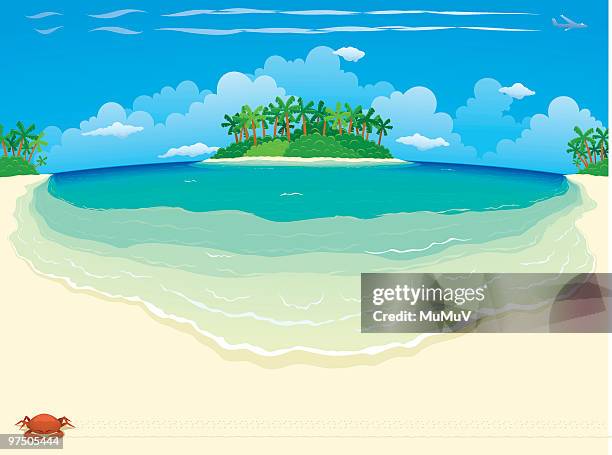 tropischen strand auf der insel & - einsame insel stock-grafiken, -clipart, -cartoons und -symbole