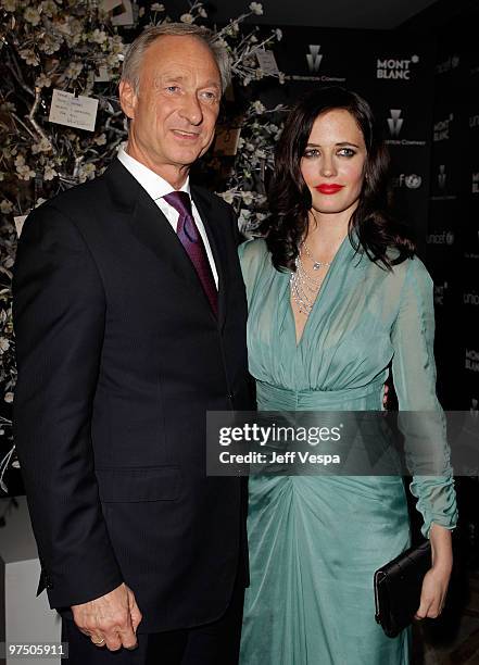 President and CEO of Montblanc International Lutz Bethge and actress Eva Green attend the Montblanc Charity Cocktail hosted by The Weinstein Company...