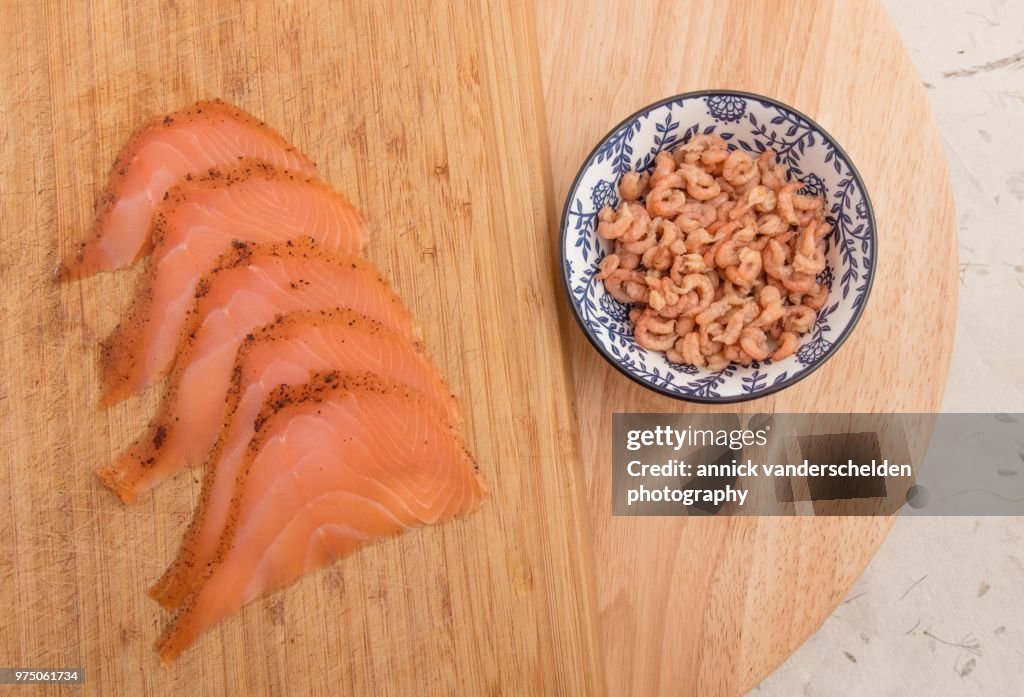 North Sea shrimp and smoked salmon.