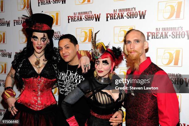 Skribble and cast of "Freak Show" arrive to launch "Freak Show" at Studio 54 inside the MGM Grand Hotel/Casino on March 6, 2010 in Las Vegas, Nevada.