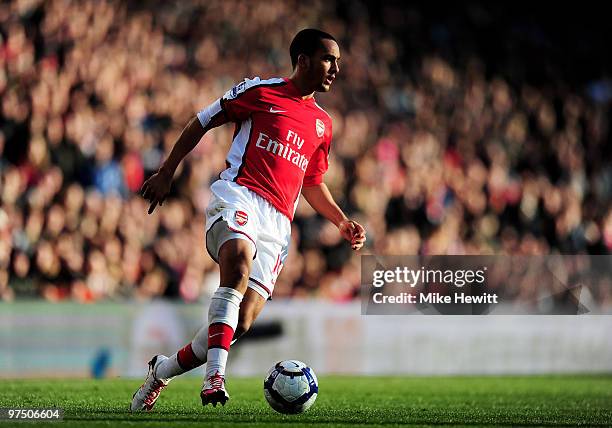 Theo Walcott of Arsenal in action during the Barclays Premier League match between Arsenal and Burnley at Emirates Stadium on March 6, 2010 in...