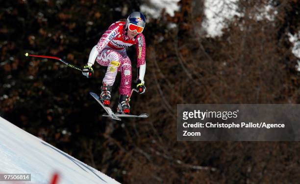 Lindsey Vonn of the USA takes 2nd place during the Audi FIS Alpine Ski World Cup Women's Super G on March 7, 2010 in Crans Montana, Switzerland.