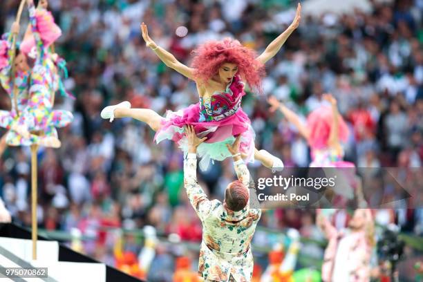 Performers during the opening ceremony prior to the 2018 FIFA World Cup Russia Group A match between Russia and Saudi Arabia at Luzhniki Stadium on...