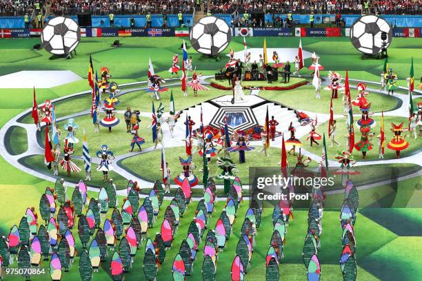 Performers during the opening ceremony prior to the 2018 FIFA World Cup Russia Group A match between Russia and Saudi Arabia at Luzhniki Stadium on...