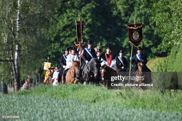 May 2018, Germany, Weingarten: A group of participants in the traditional 'blood ride' came from Reichenbach-Sattenbeuren to celebrate Ascension Day...