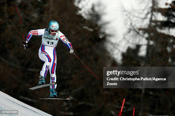 Marie Marchand-Arvier of France takes 9th place during the Audi FIS Alpine Ski World Cup Women's Super G on March 7, 2010 in Crans Montana,...