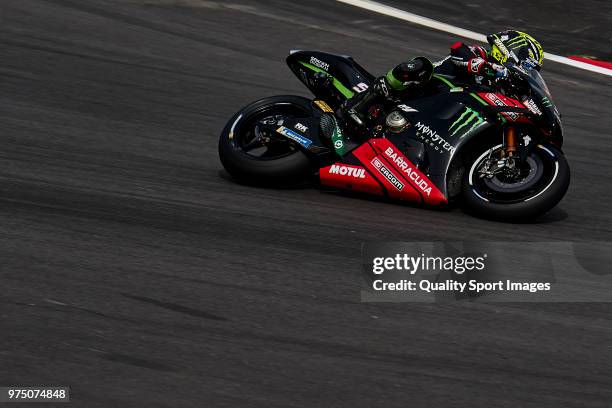 Johann Zarco of France and Monster Yamaha Tech 3 rides during free practice for the MotoGP of Catalunya at Circuit de Catalunya on June 15, 2018 in...