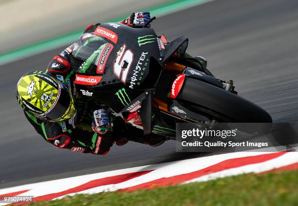 Johann Zarco of France and Monster Yamaha Tech 3 rounds the bend during free practice for the MotoGP of Catalunya at Circuit de Catalunya on June 15,...