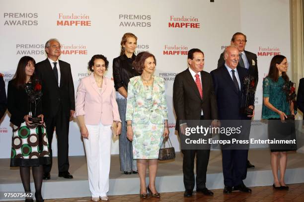 Queen Sofia , Magdalena Valerio and Princess Elena Mapfre Foundation Awards 2017 at Casino de Madrid on June 14, 2018 in Madrid, Spain.