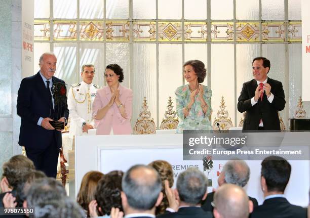 Queen Sofia , Magdalena Valerio and Vicente del Bosque attend Mapfre Foundation Awards 2017 at Casino de Madrid on June 14, 2018 in Madrid, Spain.