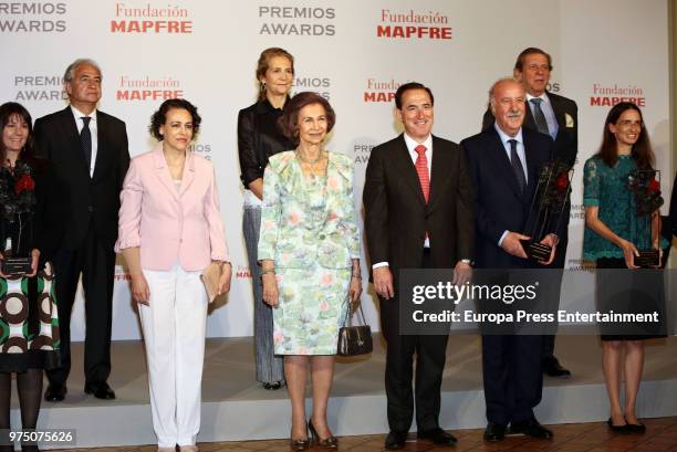 Queen Sofia , Magdalena Valerio and Princess Elena Mapfre Foundation Awards 2017 at Casino de Madrid on June 14, 2018 in Madrid, Spain.