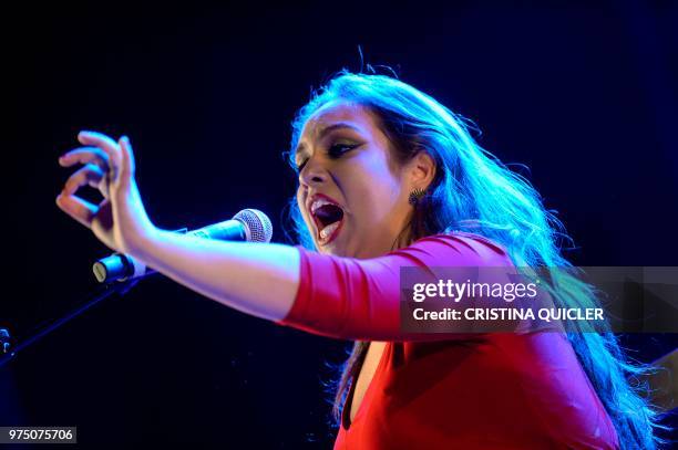 Spanish flamenco singer Maria Terremoto performs during a tribute to flamenco singer and guitarist Manuel Molina, on the third anniversary of his...