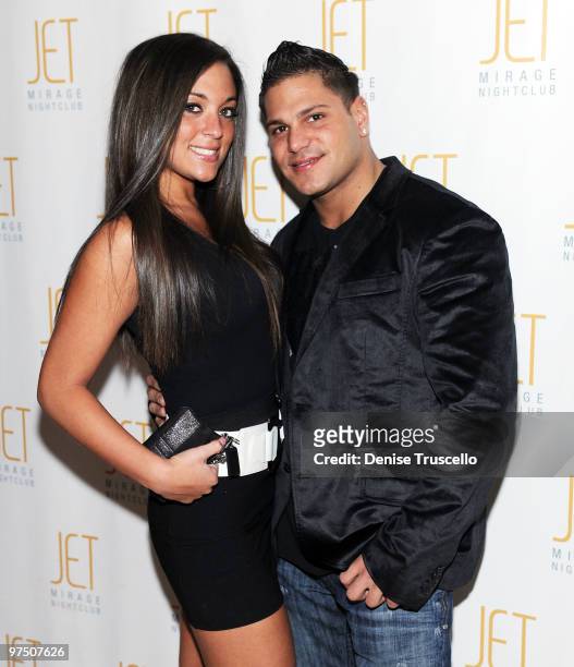 Sammi Giancola and Ronnie Magro arrives at Jet Nightclub at The Mirage on March 6, 2010 in Las Vegas, Nevada.