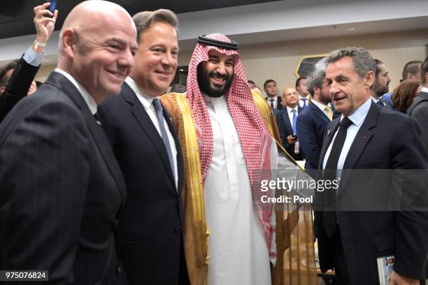 President Gianni Infantino, Panama's President Juan Carlos Varela, Saudi Arabia's Crown Prince Mohammed Bin Salman Al Saud, and Former French...