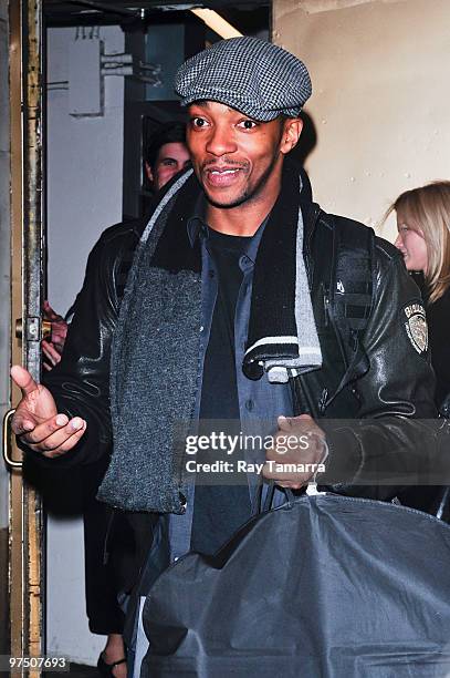 Actor Anthony Mackie signs autographs outside the Gerald Schoenfeld Theater on March 06, 2010 in New York City.