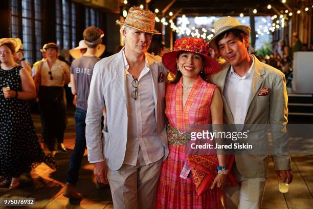 Rod Keenan, Marisol Deluna and Gary Yu attend the 2018 High Line Hat Party at the The High Line on June 14, 2018 in New York City.