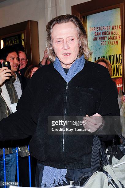 Actor Christopher Walken signs autographs outside the Gerald Schoenfeld Theater on March 06, 2010 in New York City.