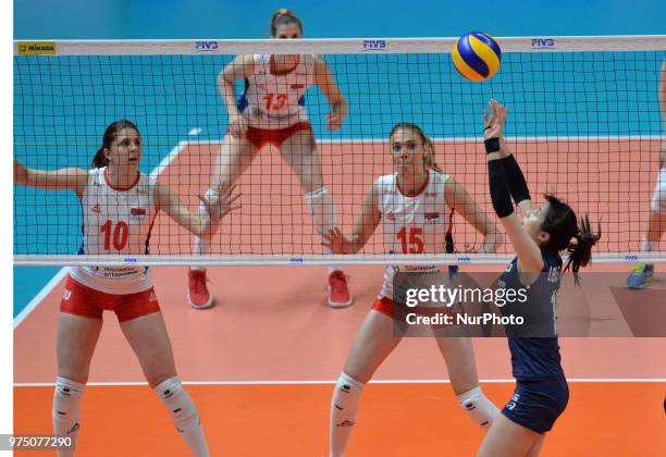 And SLADJANA MIRKOVIC of Serbia in action during FIVB Volleyball Nations League match between Korea and Serbia at the Stadium of the Technological...