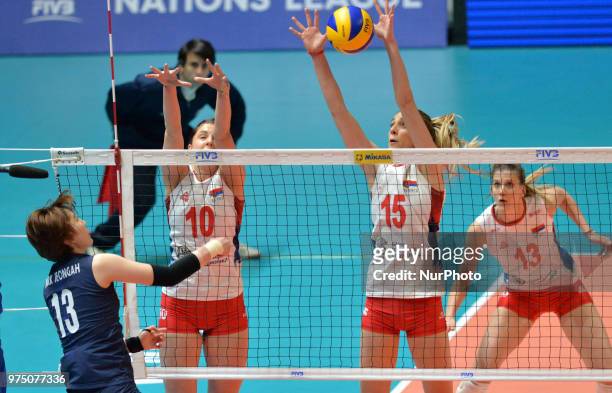 Of Serbia in action against JEONGAH PARK during FIVB Volleyball Nations League match between Korea and Serbia at the Stadium of the Technological...