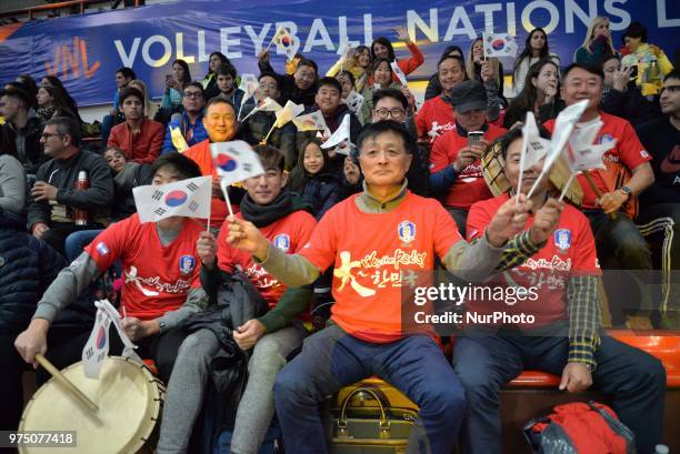 Korea's fans during FIVB Volleyball Nations League match between Korea and Serbia at the Stadium of the Technological University of the Littoral in...