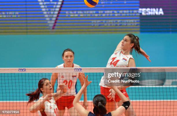 Of Serbia in action during FIVB Volleyball Nations League match between Korea and Serbia at the Stadium of the Technological University of the...