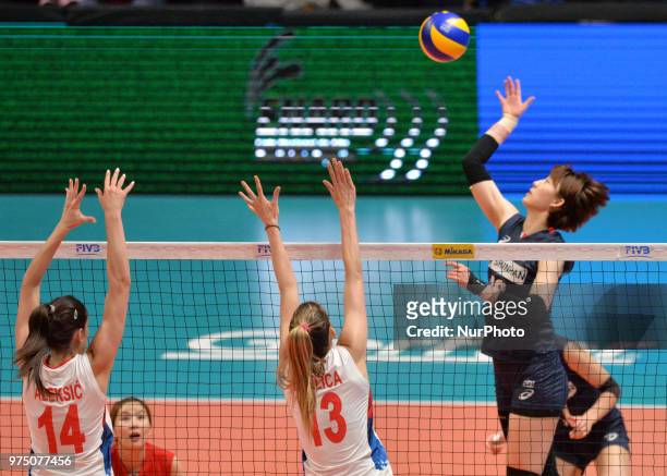 And ANA BJELICA of Serbia in action during FIVB Volleyball Nations League match between Korea and Serbia at the Stadium of the Technological...
